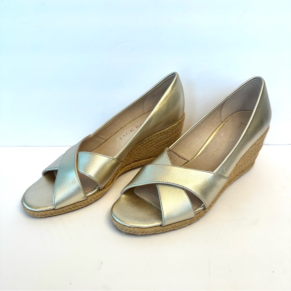 Jack Rogers Palmer Metallic Light Gold Criss-Cross Espadrille Wedges, size 8.5